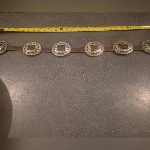 Silver and Brown  Brighton Concho Belt - Picture 1 of 9